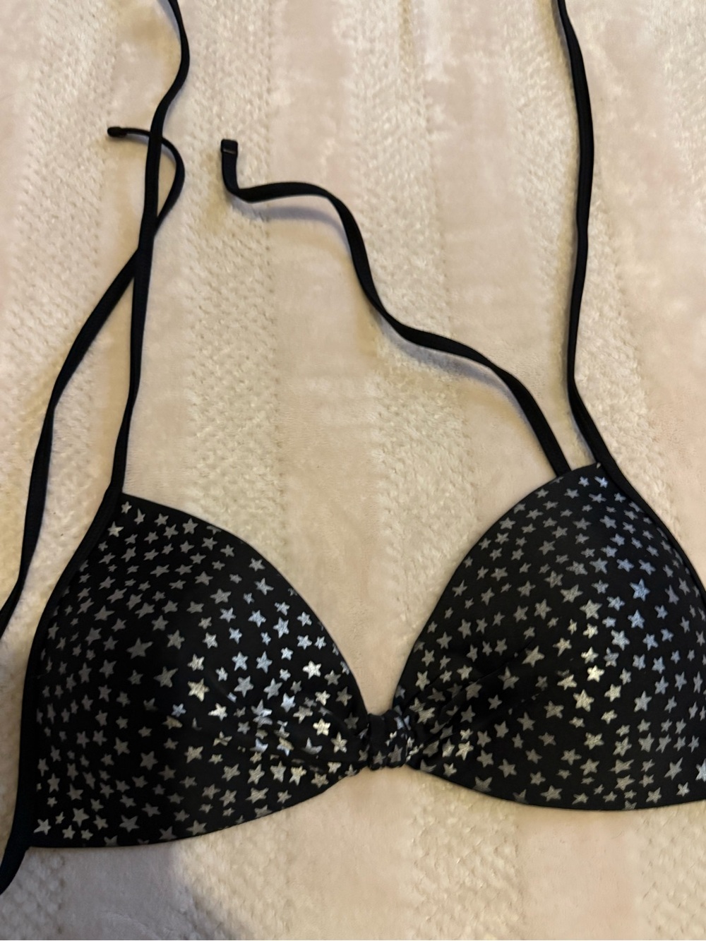 Hot Water Black Bikini Top with Silver Star Print